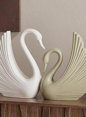 高级感设计艺术鹅摆姹寂风客厅件师玄关电视天柜复YZ202404古摆设