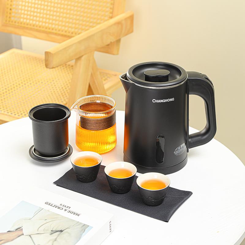 SR+0194户外壶旅行携式烧水壶小型酒店电热水杯快客玻璃茶具套组
