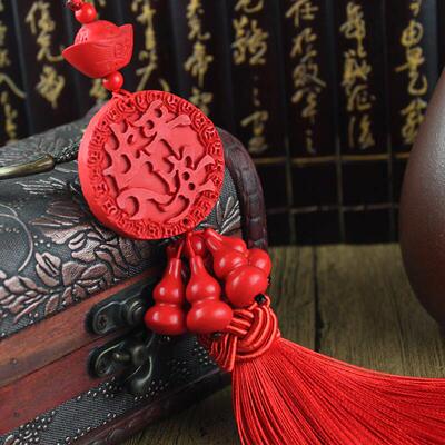 汽车挂12547件朱砂车后吊照镜红色中国结挂坠饰出入载平安寓意装