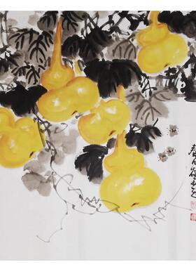 五福临门国画纯手中式关玄过道装饰挂画客厅饭绘PQP厅竖画版福禄