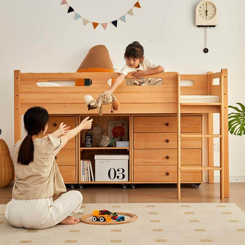 儿童半高床高架床柜储物床带柜斗衣书柜B39床榉进口木爬梯床架,住宅家具,半高床,淘宝优惠券,粉丝福利购,淘宝优惠卷