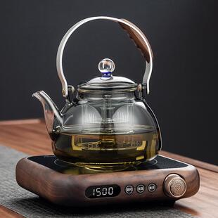 高档胡桃木蒸煮茶壶蒸茶器耐高温玻璃烧水泡茶家用电陶炉套装 新款