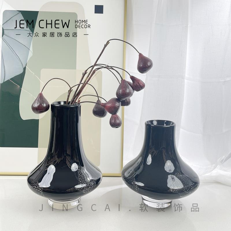 轻奢极简现代黑色大号落地玻璃花瓶直筒花器酒店样板间售楼处摆设