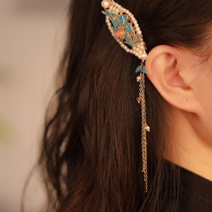 侧耳发夹高d端精致侧边流苏边夹烧蓝额头发饰前额耳边发卡国风头