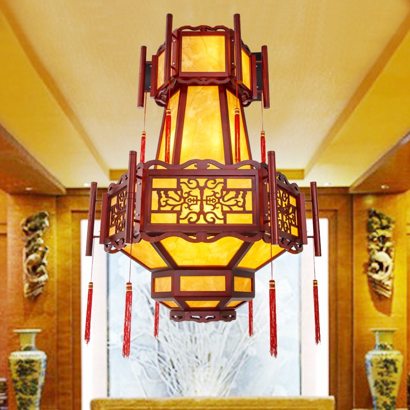 中式实木吊灯仿古别墅客厅宫灯新中式中国风酒店会所茶楼大吊灯