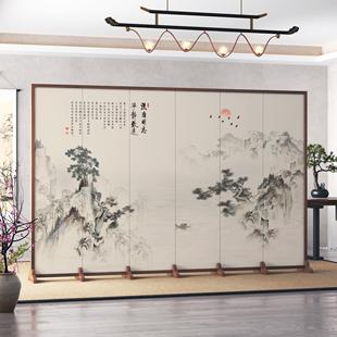 折叠屏风酒店茶室遮挡入户玄关家用移动隔断背景墙办公折屏 新中式