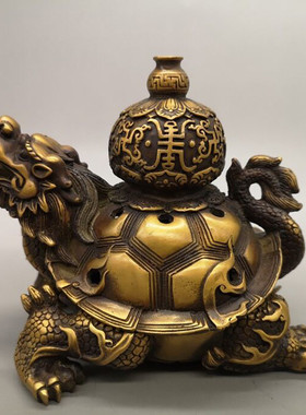 仿古做旧黄铜香炉龙龟香炉家居摆件古玩收藏葫芦龙龟熏香炉摆设