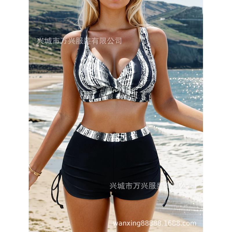 2025泳衣女新款跨境亚马逊欧美三角印花比基尼分体大码泳装bikini