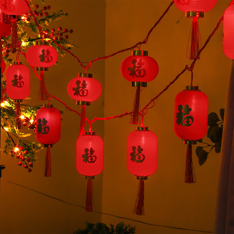 2025新年春节红灯笼灯串 LED流苏红灯笼装饰灯节日橱窗装饰氛围灯