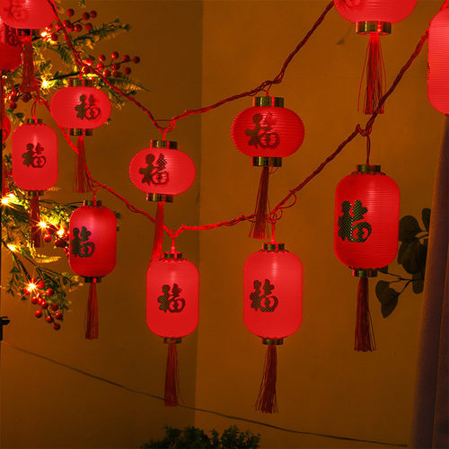 2025新年春节红灯笼灯串 LED流苏红灯笼装饰灯节日橱窗装饰氛围灯