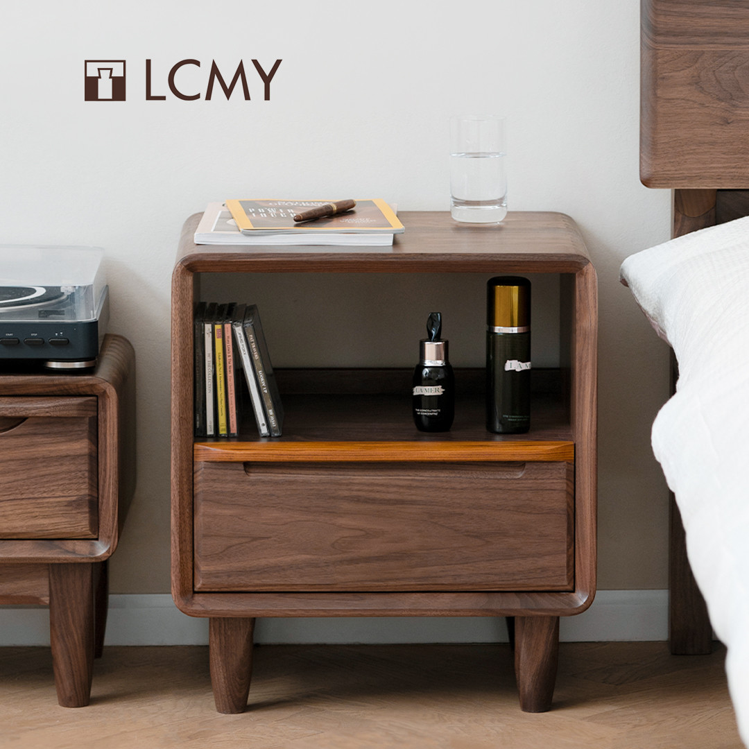 [璧玉床头柜]原创黑胡桃现代北欧轻奢白蜡手工榫卯整装丨览春木业