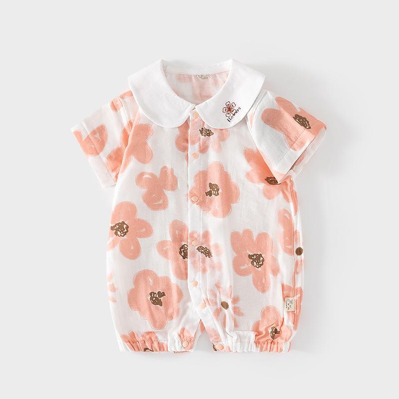 纱布短袖夏季连体衣宝宝夏款超薄儿棉哈衣儿童空调服新生爬服厂家