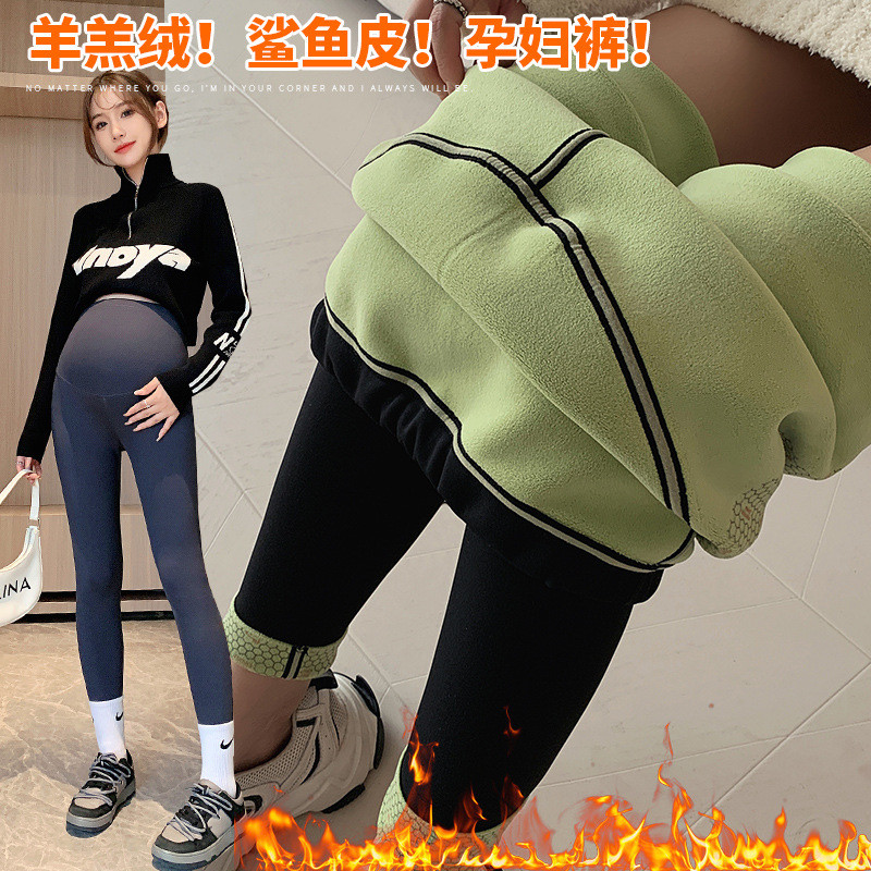 羊羔绒孕妇打底裤2023秋冬新款时尚外穿保暖显瘦鲨鱼裤孕期托腹裤