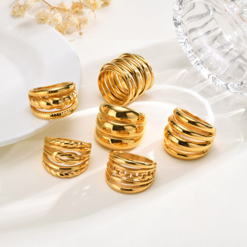 rings 不锈钢多层戒指宽面指环麻花三层18K金色时尚首饰 泉溪水