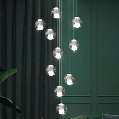 楼梯吊灯复式旋转玻璃球长吊灯简约现代创意个性北欧loft公寓灯具