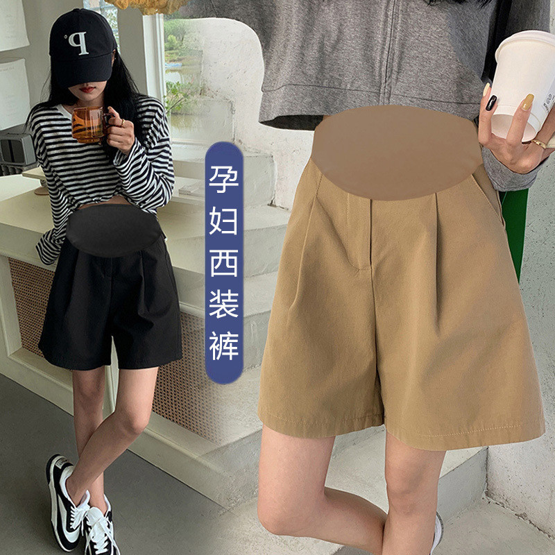 孕妇短裤女夏外穿休闲五分裤大码夏季薄款孕妇西装裤中裤打底裤子