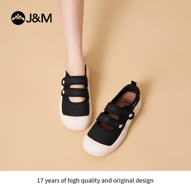 J&M/快乐玛丽2025年新中式春夏新款绣花乐福鞋女帆布鞋软底65852W,女鞋,时尚休闲鞋,淘宝优惠券,粉丝福利购,淘宝优惠卷