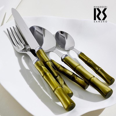 意大利Riv 竹节亮面不锈钢C西餐具套装刀叉勺子高端礼品
