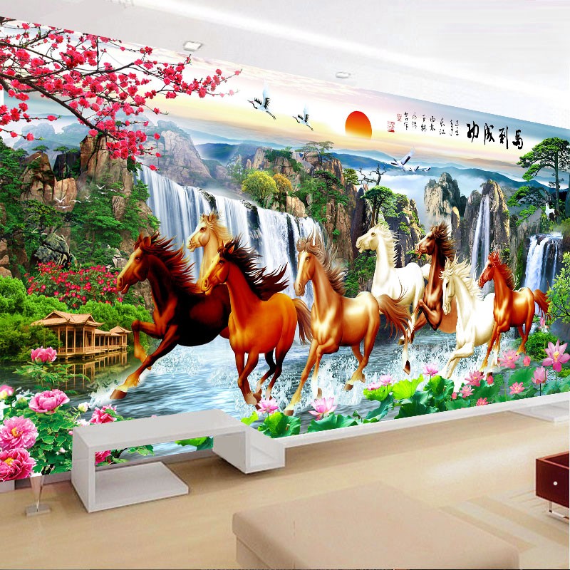 线绣十字绣2021新款绣客厅山水风景画八骏图马到成功满绣大幅大气