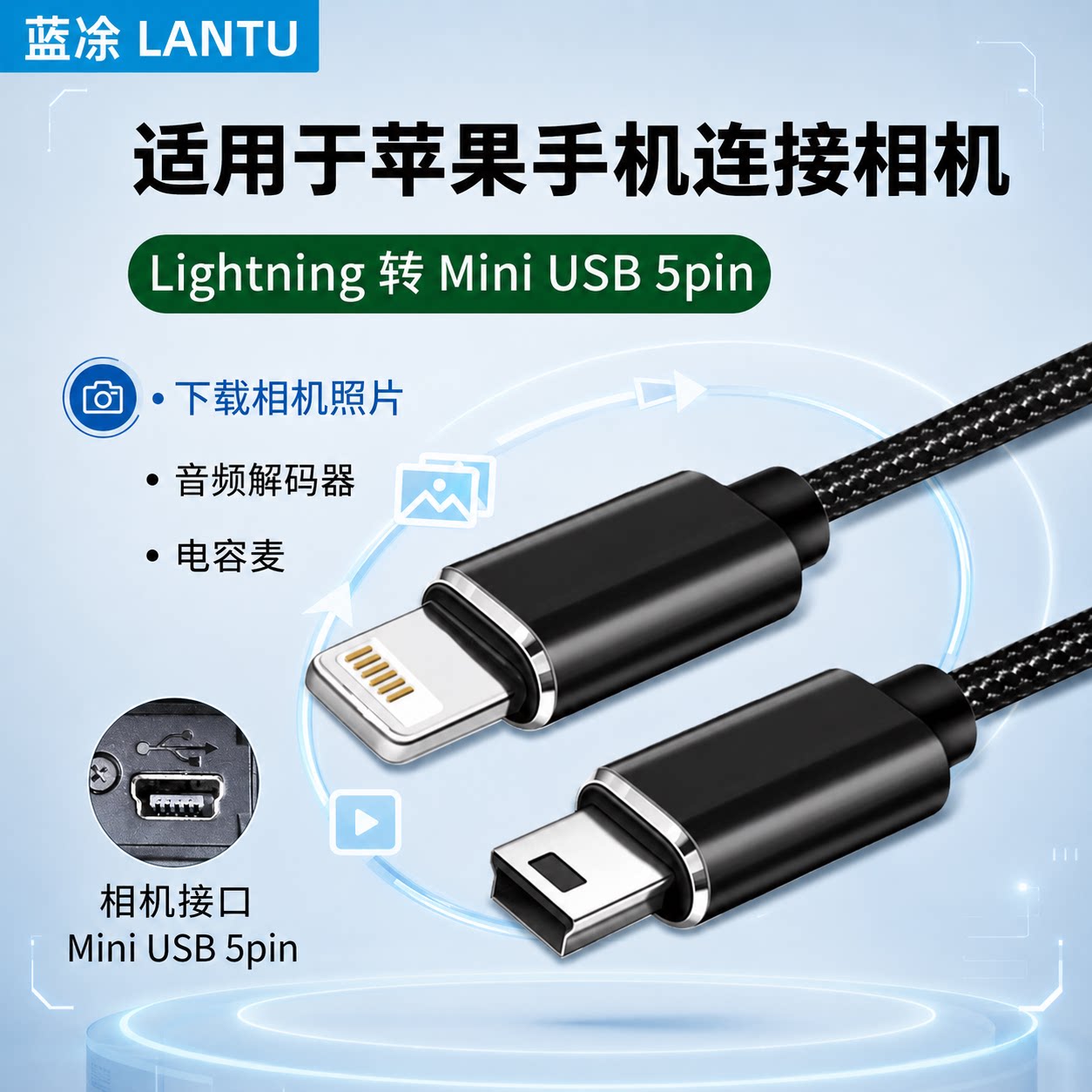 适用canon佳能尼康相机连接苹果手机Lightning转MiniUSB数据线ipad高速传输线otg导出导照片5pin单反数码相机