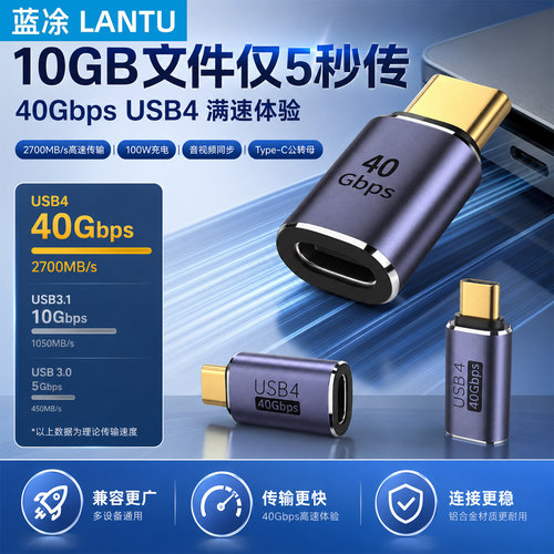 USB4转C口母90度L型PD100W线