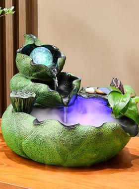 新水中式荷叶流水雨莲流摆件循水喷泉客厅环办公室水轮水景乔迁开