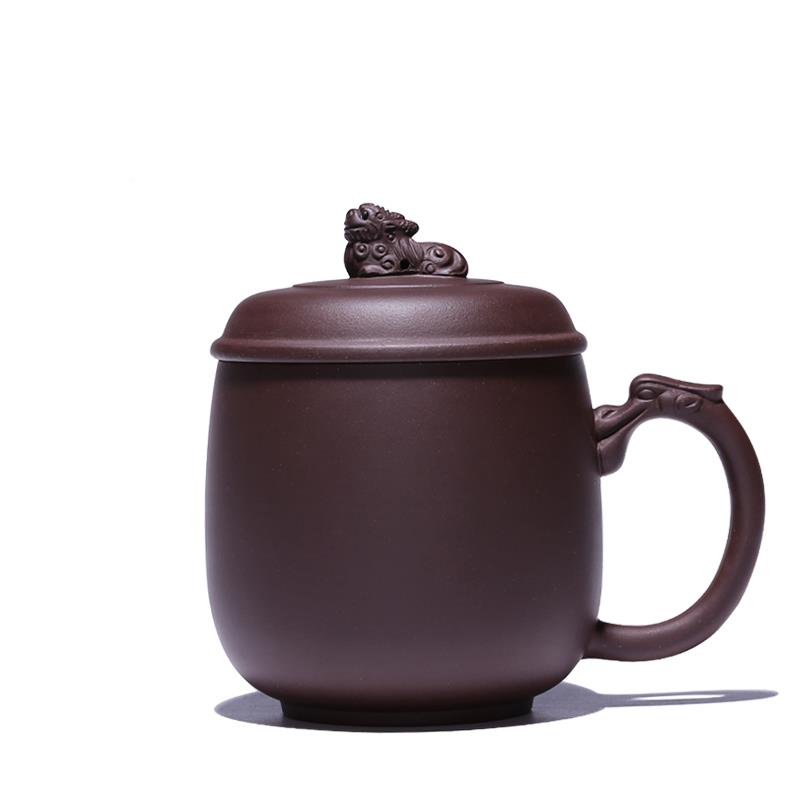 宜兴紫杯纯全手砂工带盖子非陶瓷杯功夫组泡茶具套水杯CB321办公