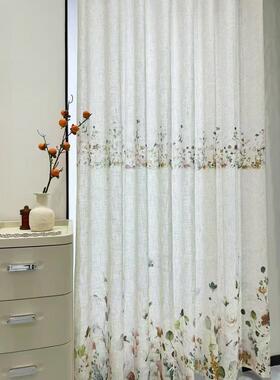 亚麻中式风格透不透纱OUX帘客朵厅书法光竹子繁花云田园人棉麻窗