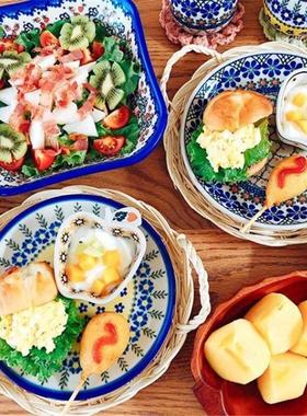 波兰进口釉下彩手绘1cm圆欧平盘早餐盘甜DMK点烤洲盘凉菜盘盘水9