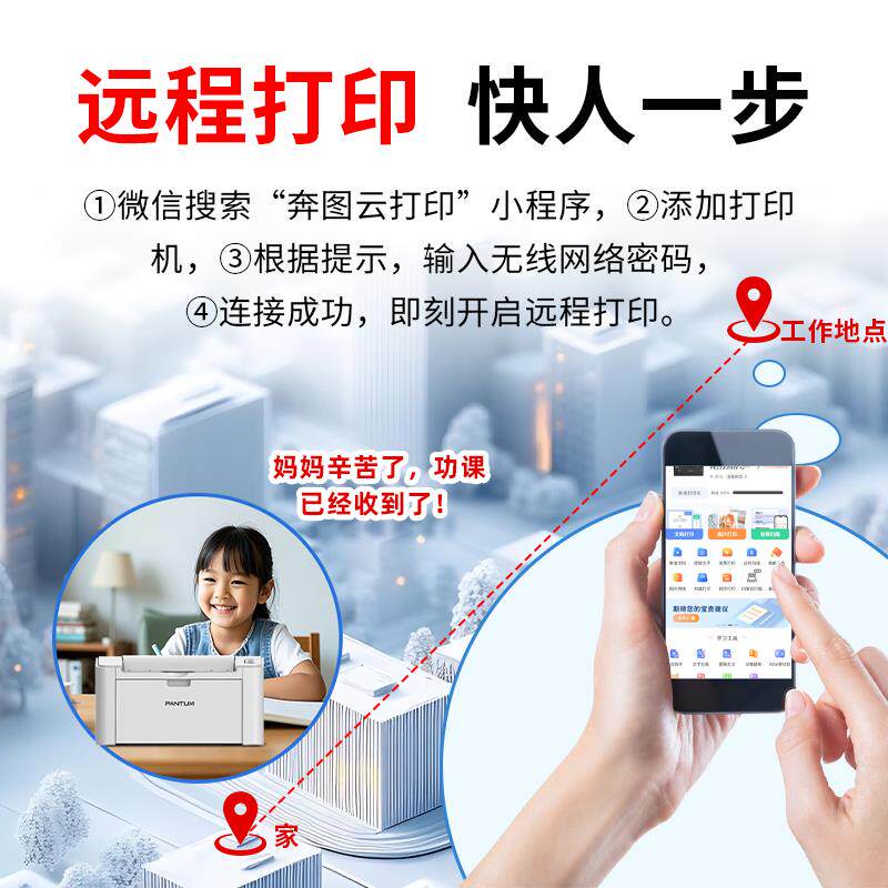 雷印表机P2506Wp2手506用w家微信远程黑白激光打印家用机无线 射