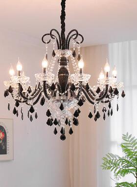 轻奢式灯水晶吊高档法复古意客厅主灯式黑色蜡烛JJD331欧式卧室饭