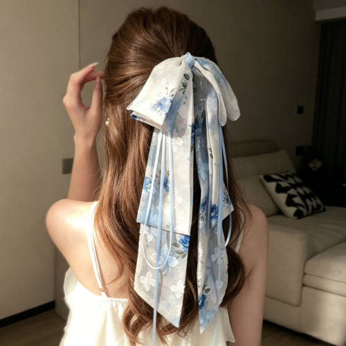 超仙蝴蝶结飘带抓夹女新款后脑勺半扎发鲨鱼夹子汉服旗袍发夹头饰