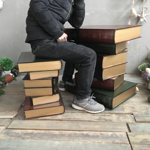 木质仿古书假书桌椅摆件家居收纳套装 1欧式 家居客厅工艺品