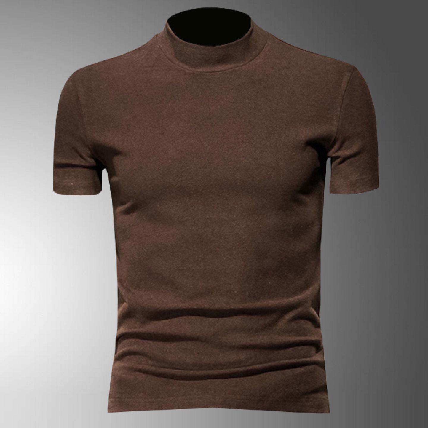 秋冬加厚短袖恤半高领打底衫男羊绒棉磨毛半袖中领大尺码恤小衫潮