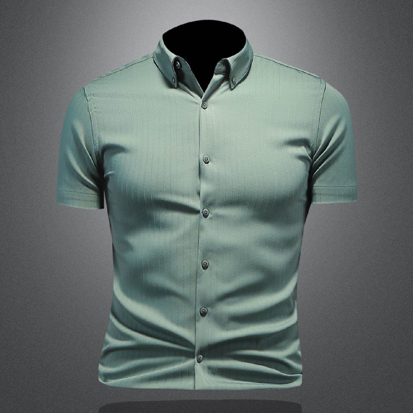 夏季条纹衬衫男士薄款商务修身休闲寸衫易打理短袖冰丝透气衬衣潮