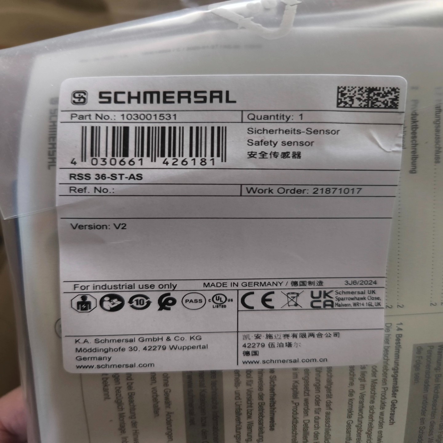 【请询价】RSS 36-ST-AS 103001531施迈赛安全传感器
