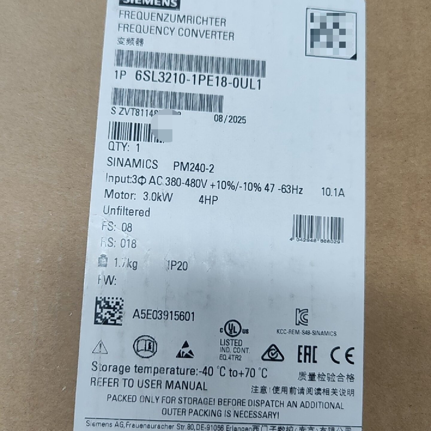 议价变频器6SL32101PE180UL1议价