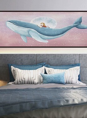 S4022 陈现代晶瓷装饰画卧室床头客厅沙发背景墙挂画鲸鱼40150