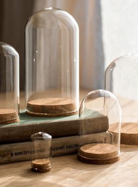 掬涵木塞玻璃罩装饰摆件微景观展示盒干花本公仔玩偶瓶DIY