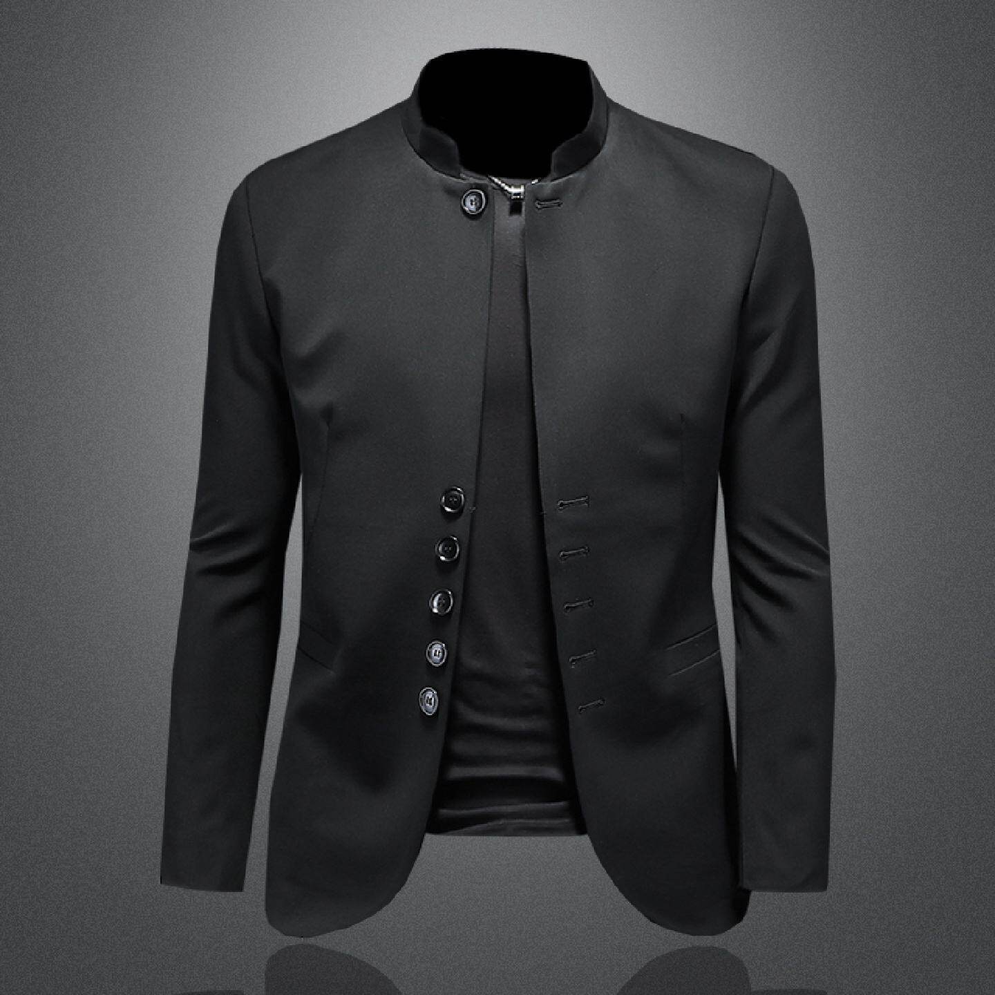 2026春秋季新中式立领西装男士新款修身纽扣装饰单件西服中山装外