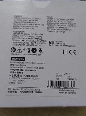 询价*3RF23101AA040KN0接触器