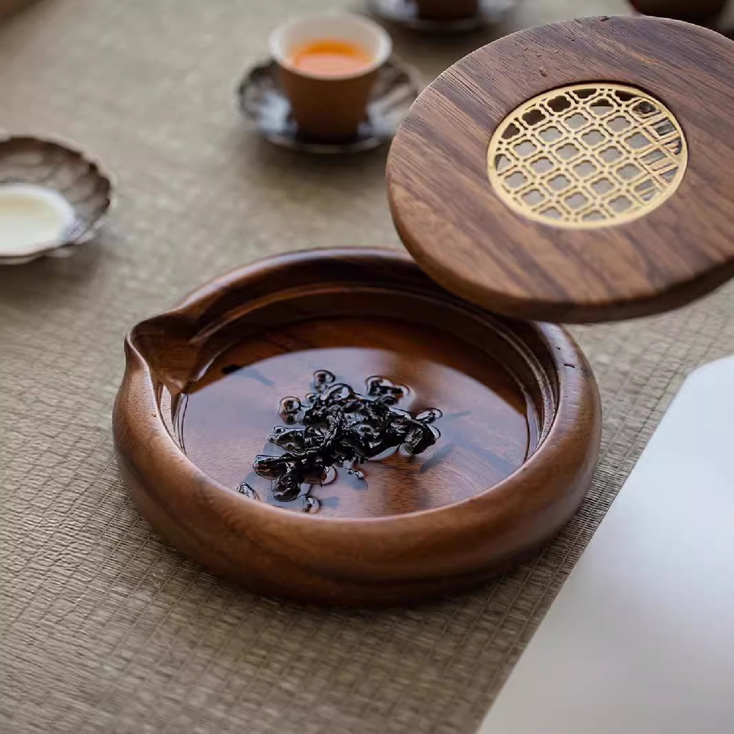 胡桃木储水式壶承茶盘新中式小型干泡台家用实木干泡盘紫砂壶壶垫