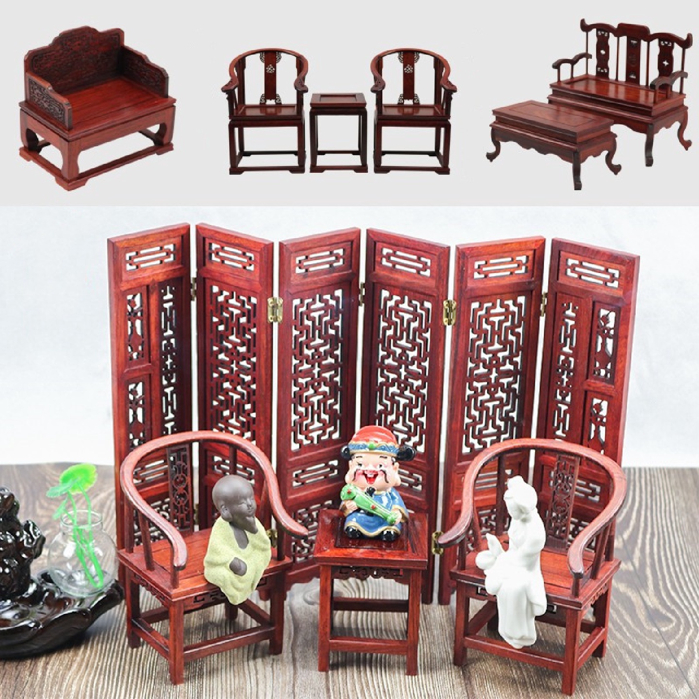 红木微型家具模型酸枝木皇宫圈椅太师椅屏风橱柜酒柜工艺品小摆件