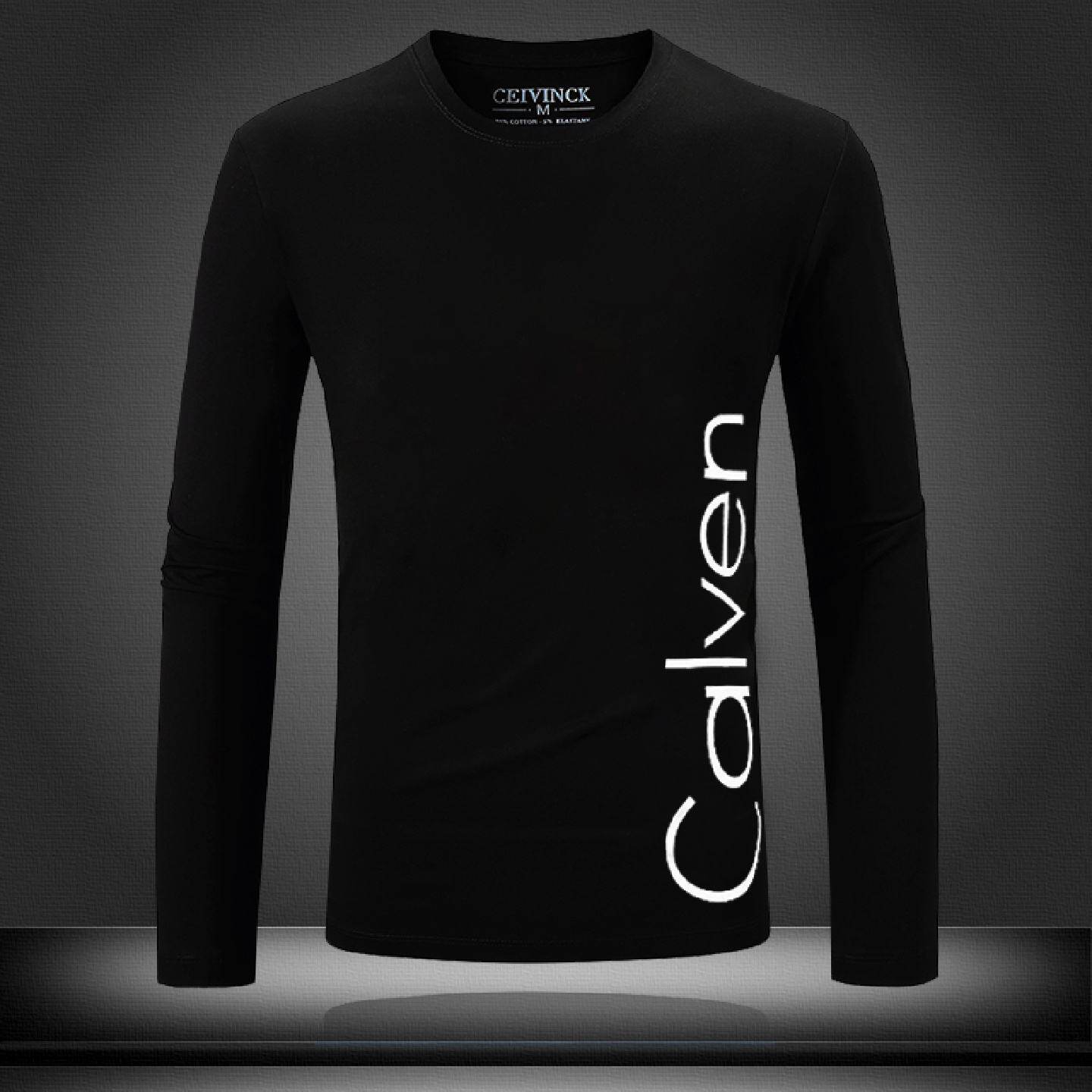 秋季恤男装长袖莱卡棉圆领修身上衣字母休闲体恤打底衫欧洲站潮男