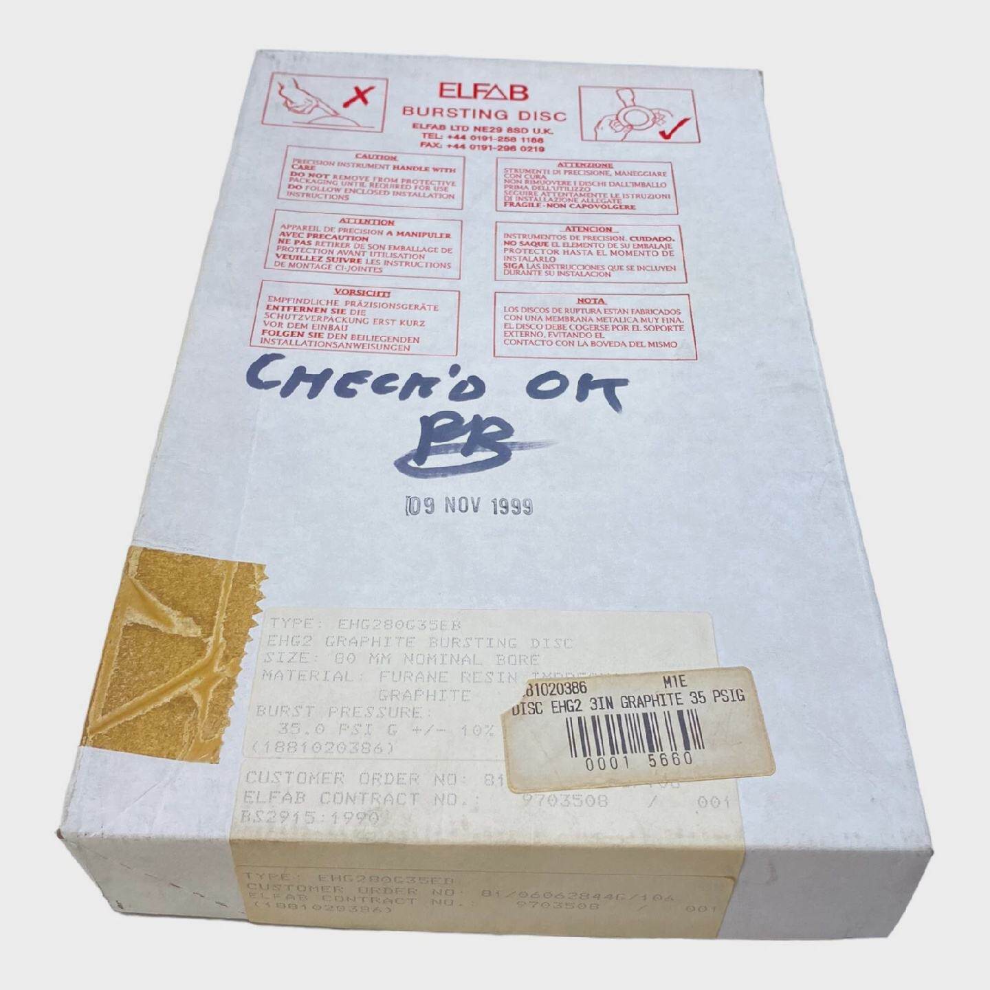 Elfab EHG280G35EB Graphite Burst Disc for Industrial Use 80m