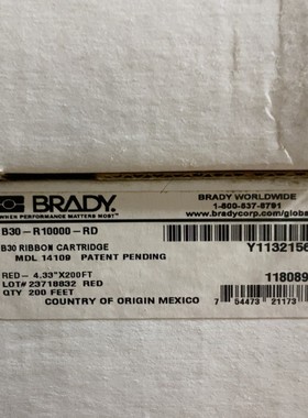【请询价】贝迪Brady B30-R10000-RD红色碳带433