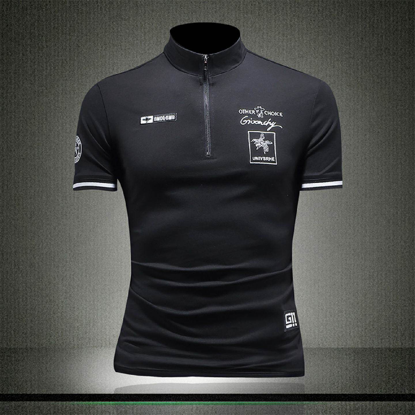 欧货高端立领男士短袖夏季恤潮牌半截袖冰感新款帅气体恤衫上衣潮