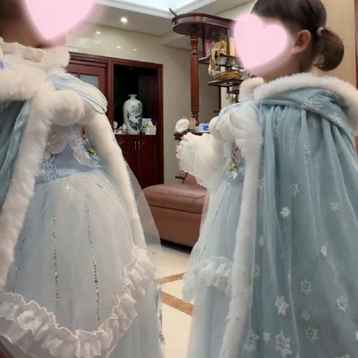 大小卷女童连衣裙套装冬季2025冬装新款儿童加厚洛丽塔斗篷两件套