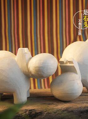 侘寂非洲原色肥皂石石雕河马装饰品样新家室内白色摆件工业风软装