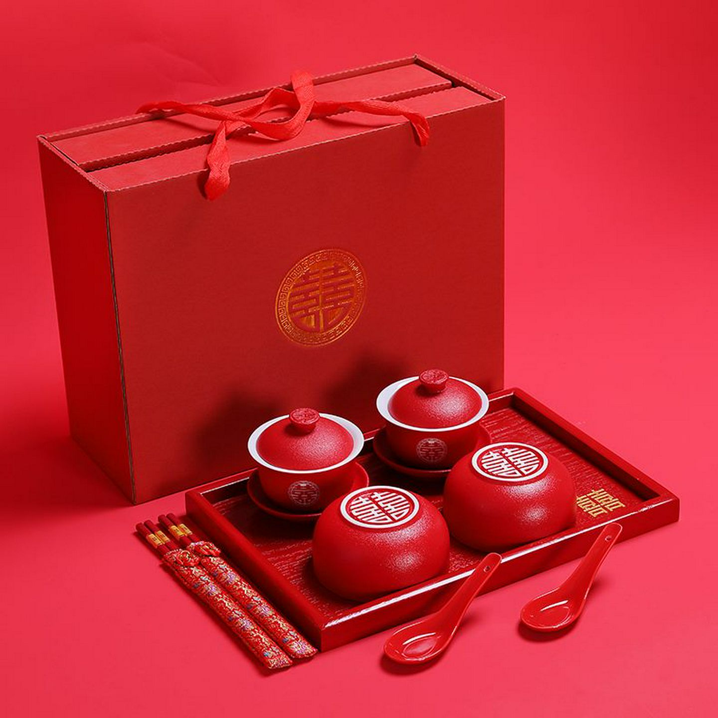 敬茶杯婚庆新一对红色口茶具茶杯改婚陶瓷盖碗套装喜碗茶碗结婚